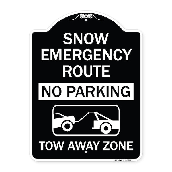 Signmission Snow Emergency Route Tow Away Zone W/ Graphic Heavy-Gauge Aluminum Sign, 24" x 18", BW-1824-22887 A-DES-BW-1824-22887 - main